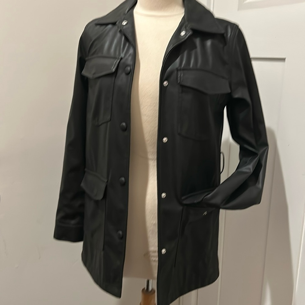 Black H & M Utility Style Vegan Leather Jacket